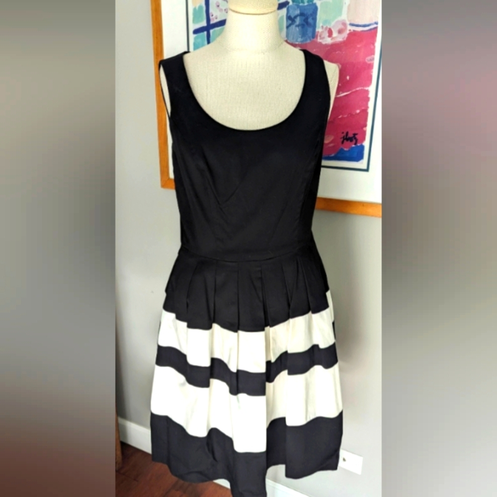 WHBM Black/White Sleeveless Fit N Flare Large Striped Skirt-sz 8-Gorgeous!
